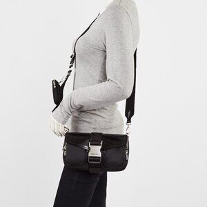 Prada Black Tessuto Nylon/Patent Leather Logo Buckle Crossbody Bag